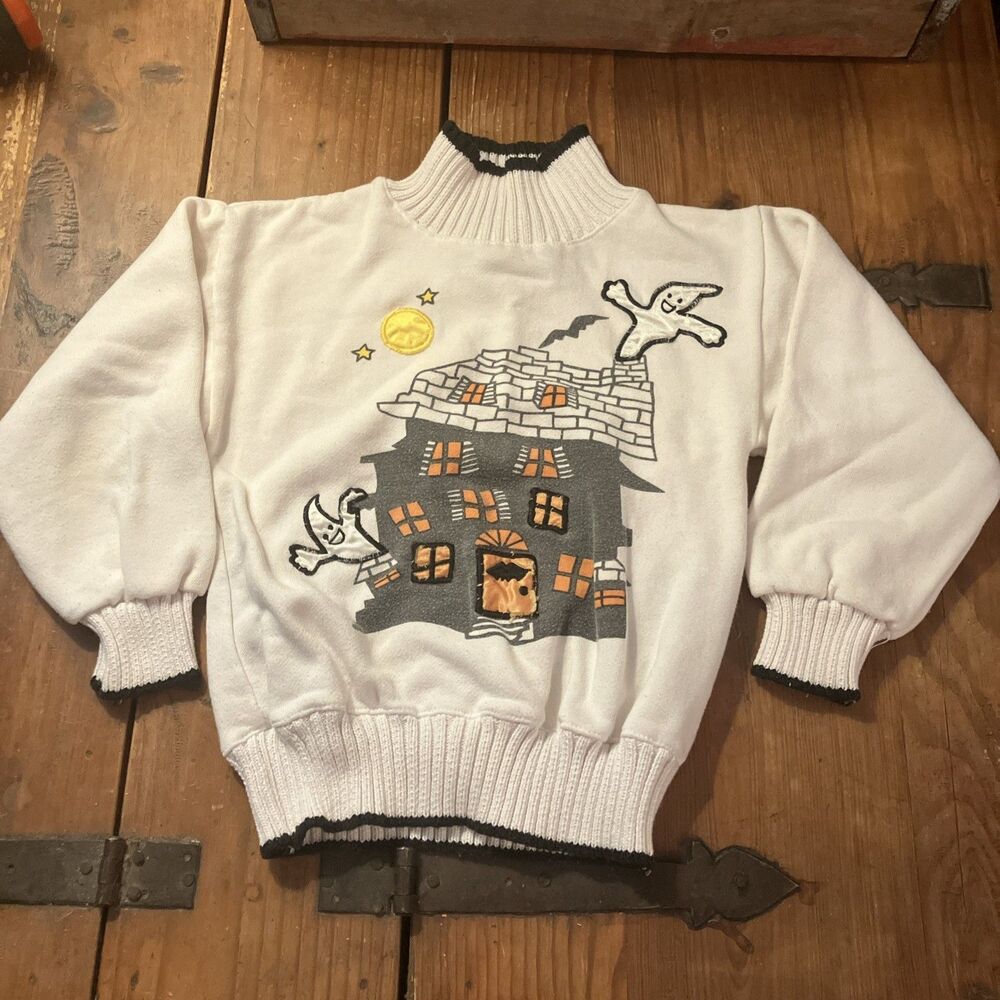 Vintage 90s Halloween Kids M 5/6 Haunted House Ghost Sweater Jumper Kids Place